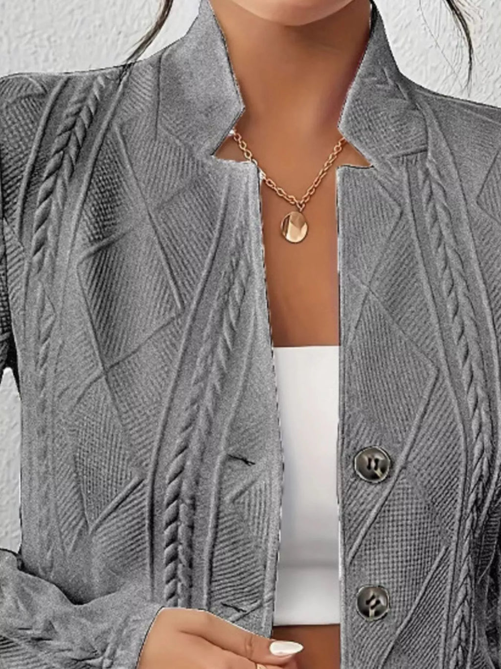 Textured Knit Button-Front Blazer - Lilixa.store