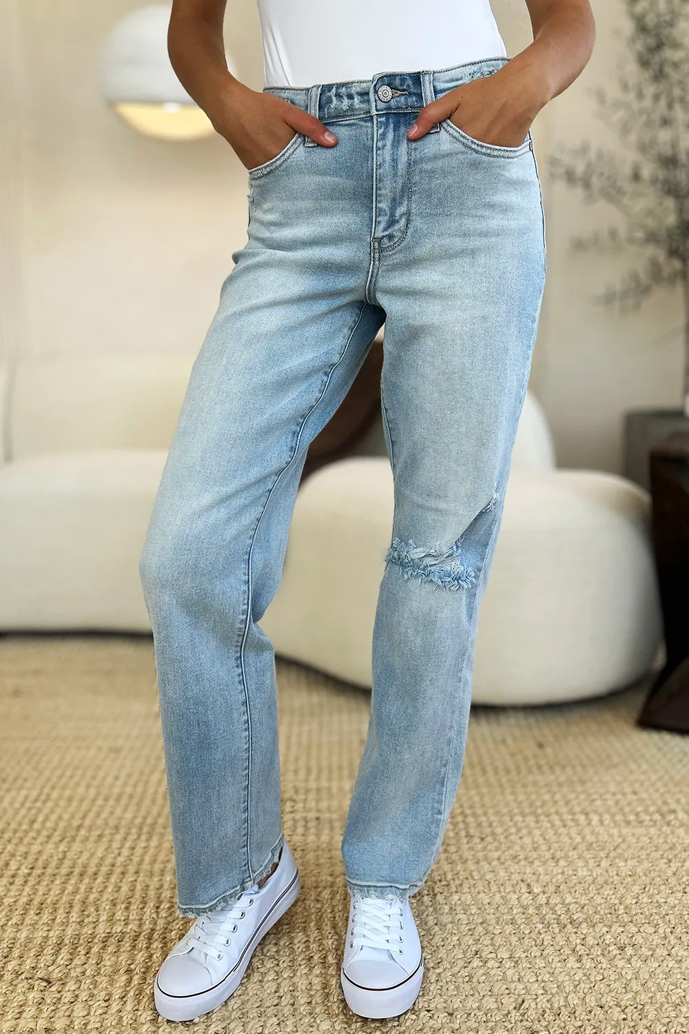 Judy Blue Full Size High Waist Distressed Straight Jeans - Lilixa.store