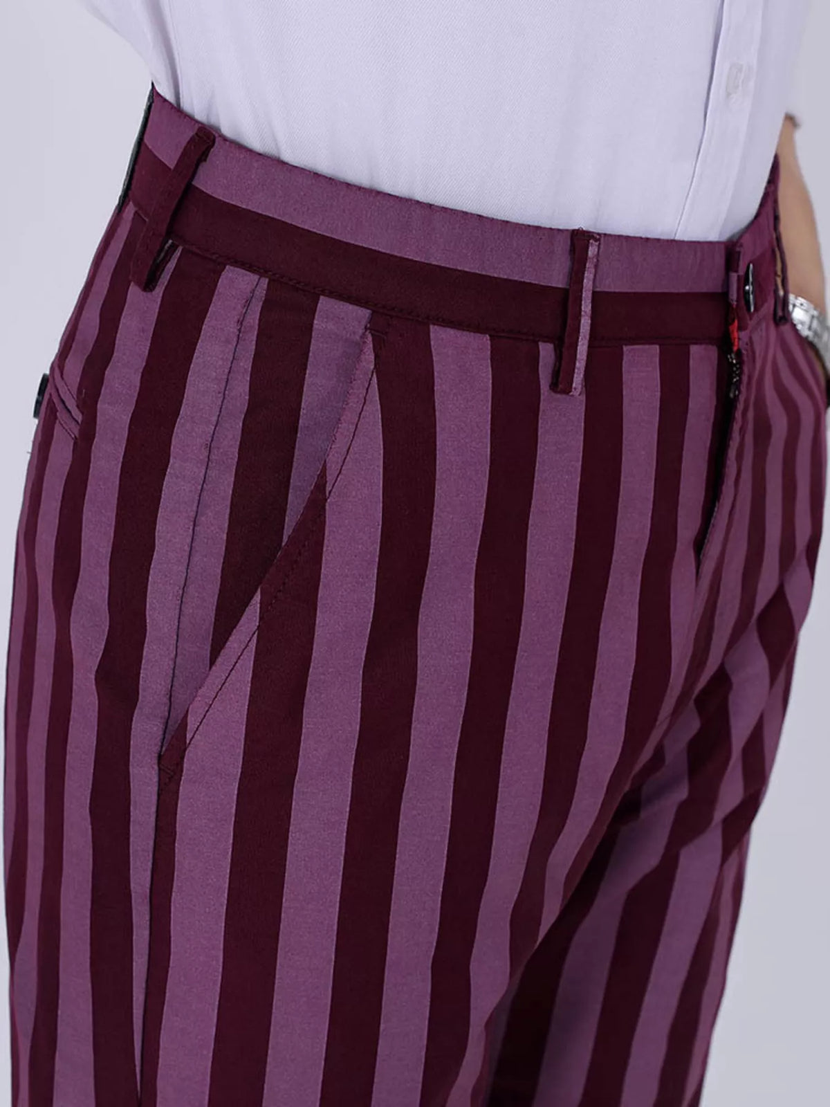Men's Striped Slim-Fit Pants in Plum Purple, view 5