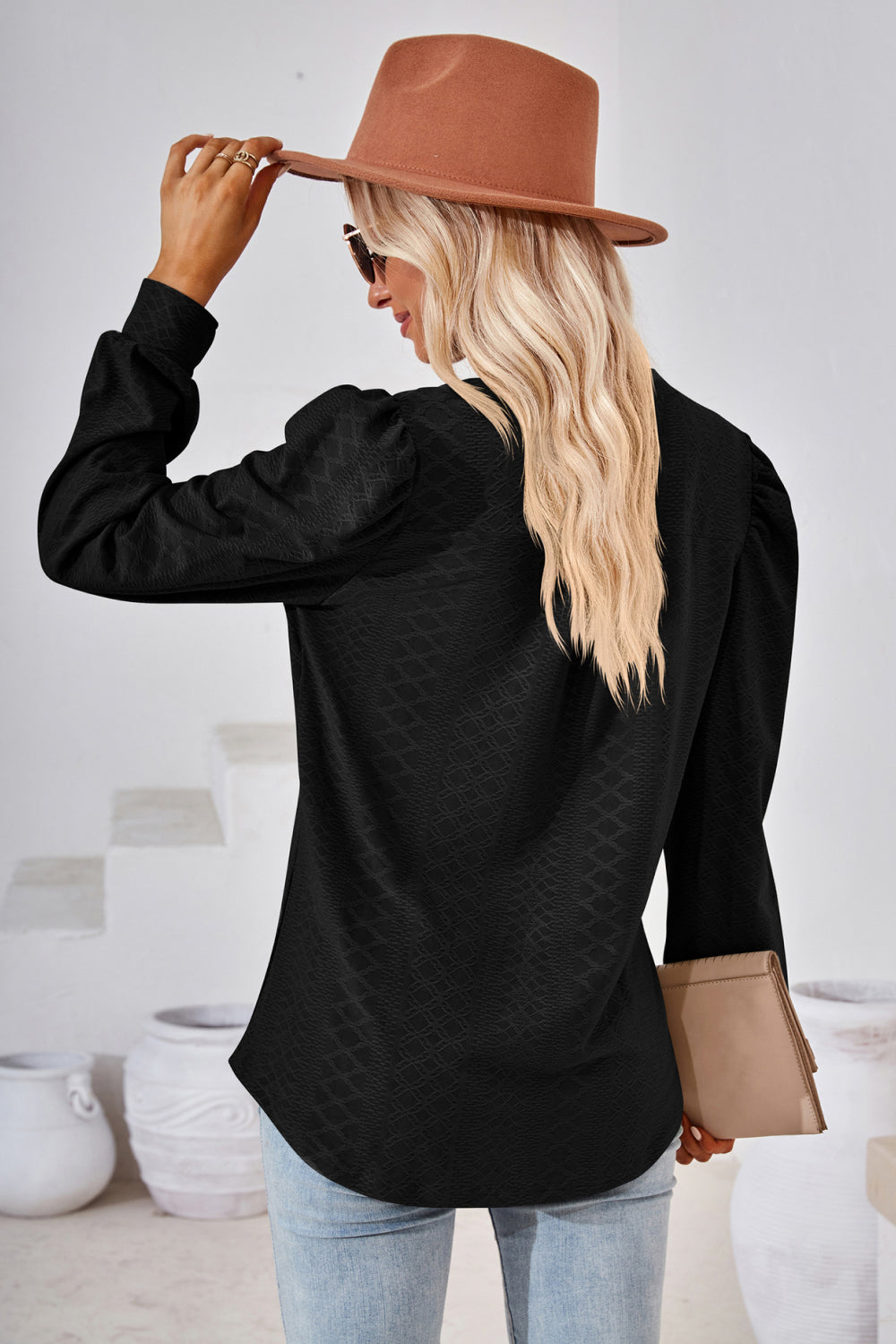 V-Neck Puff Sleeve Blouse, view 9