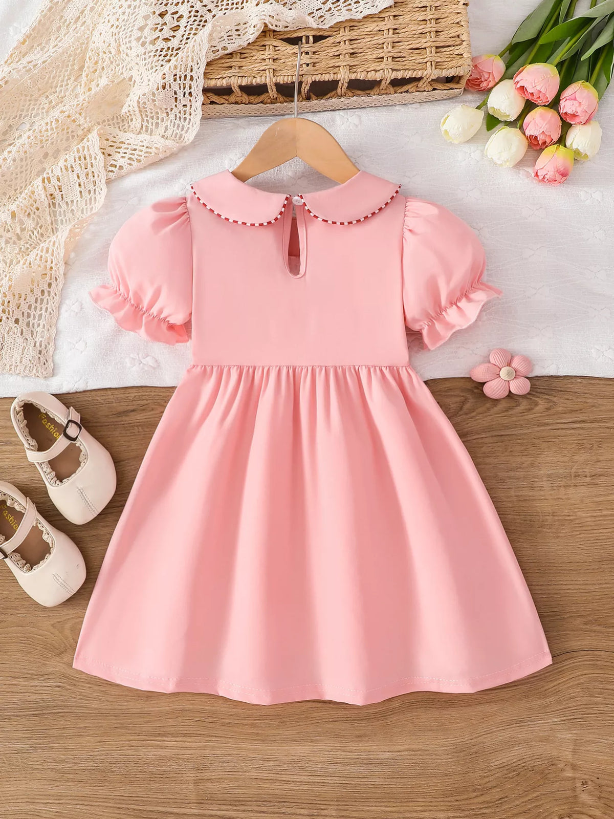 Children's Smocked ABC Apple Embroidered Peter Pan Collar Dress - Lilixa.store