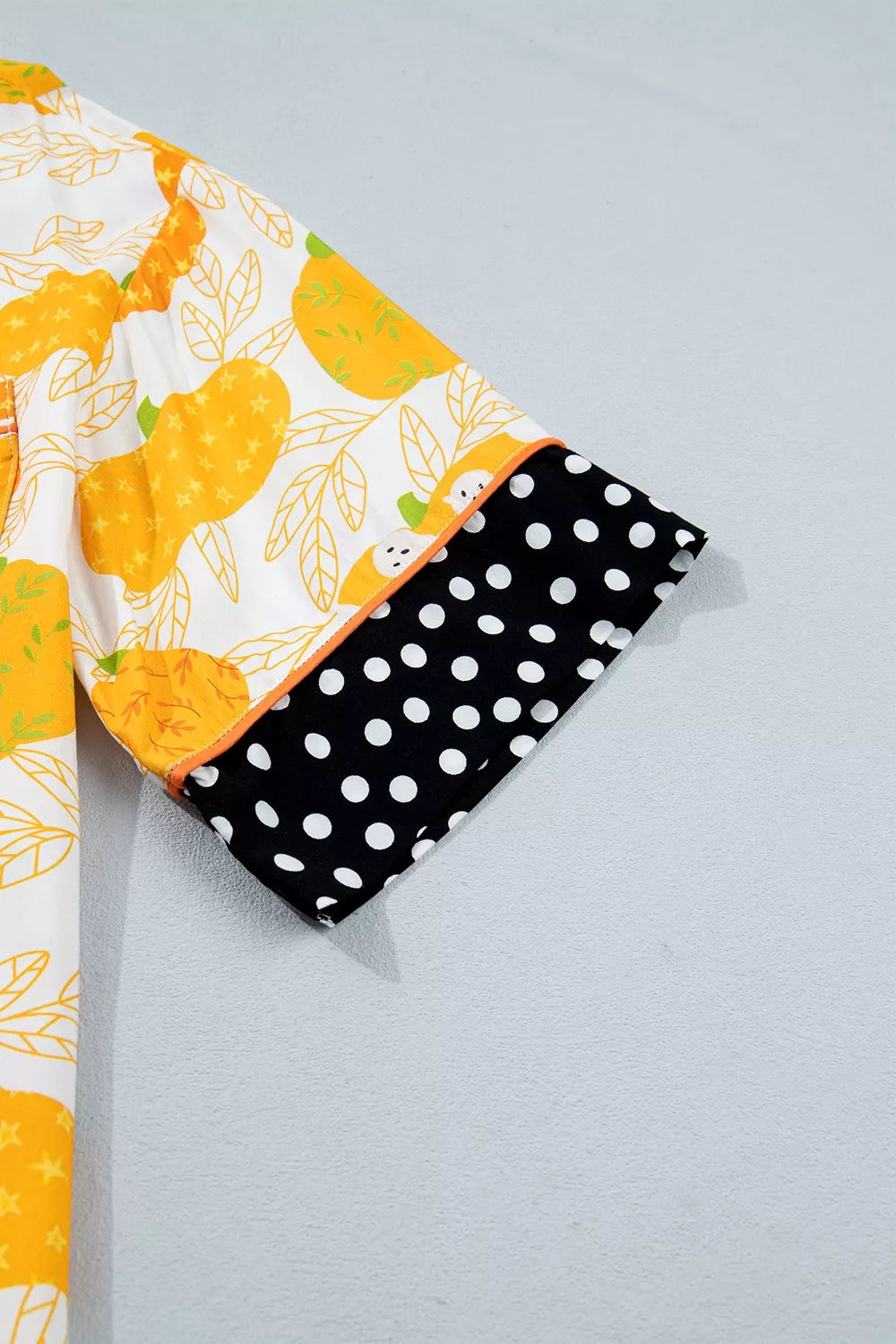 Short Sleeve Pumpkin Print Polka Dot Trim Pocket Placket Lounge Set - Lilixa.store