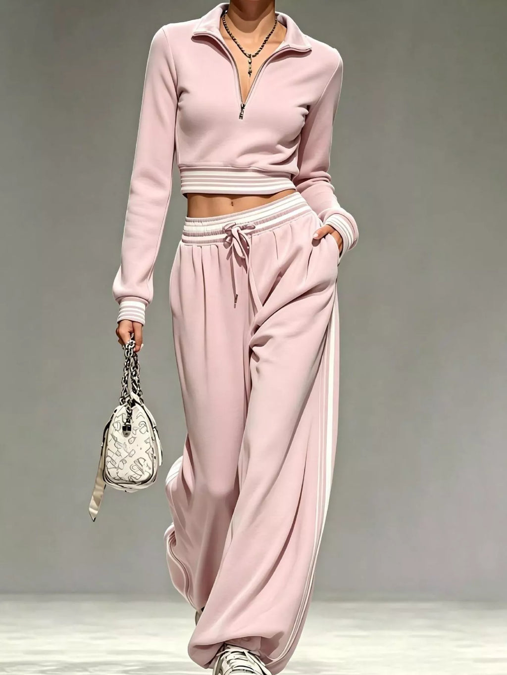 Full Size Half Zip Cropped Top and Pants Set Plus Size - Lilixa.store