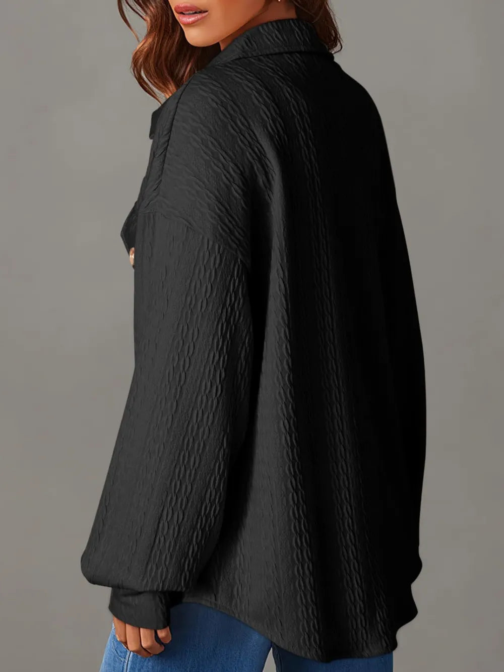 Textured Button Up Long Sleeve Shacket, view 7