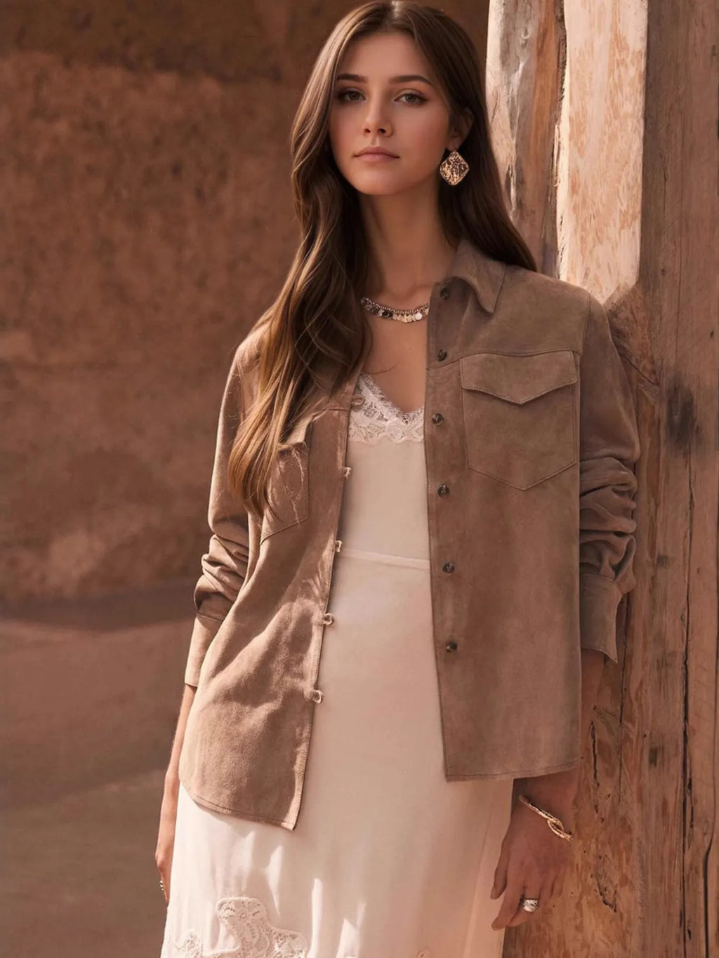 Button Front Long Sleeve Jacket - Lilixa.store