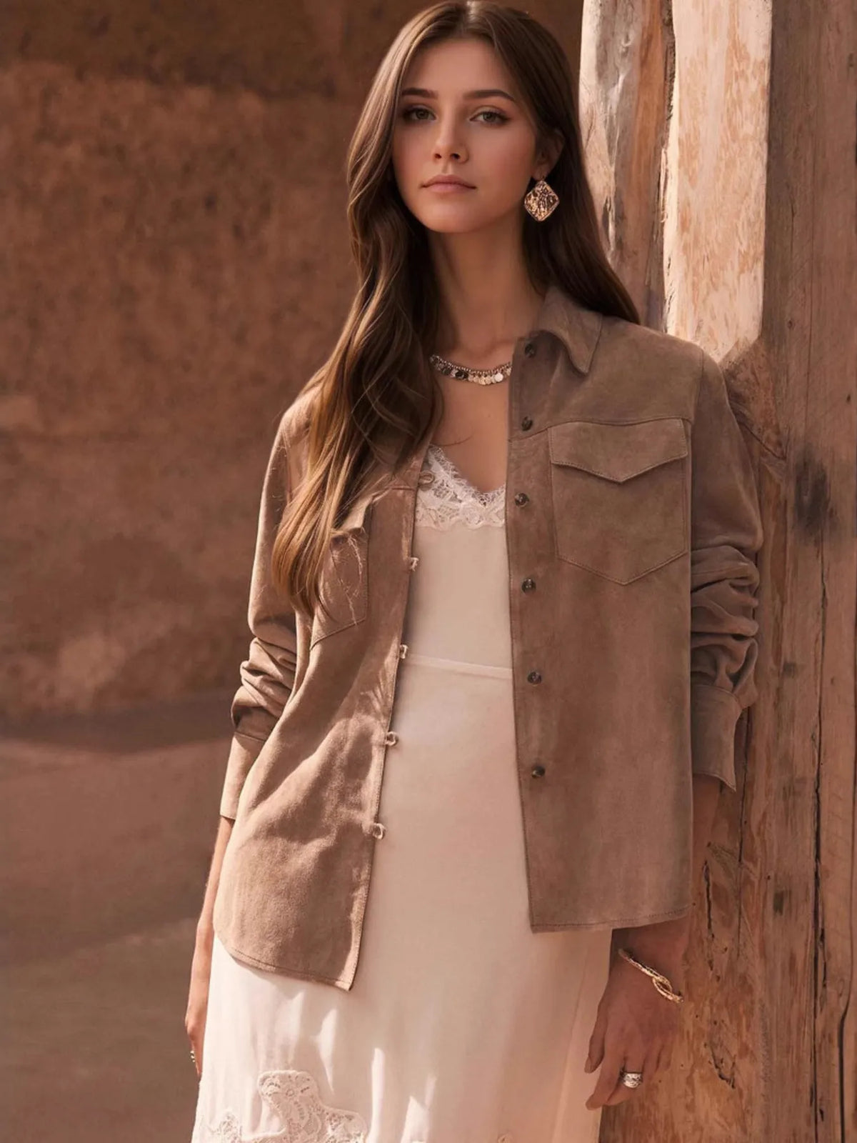 Button Front Long Sleeve Jacket - Lilixa.store