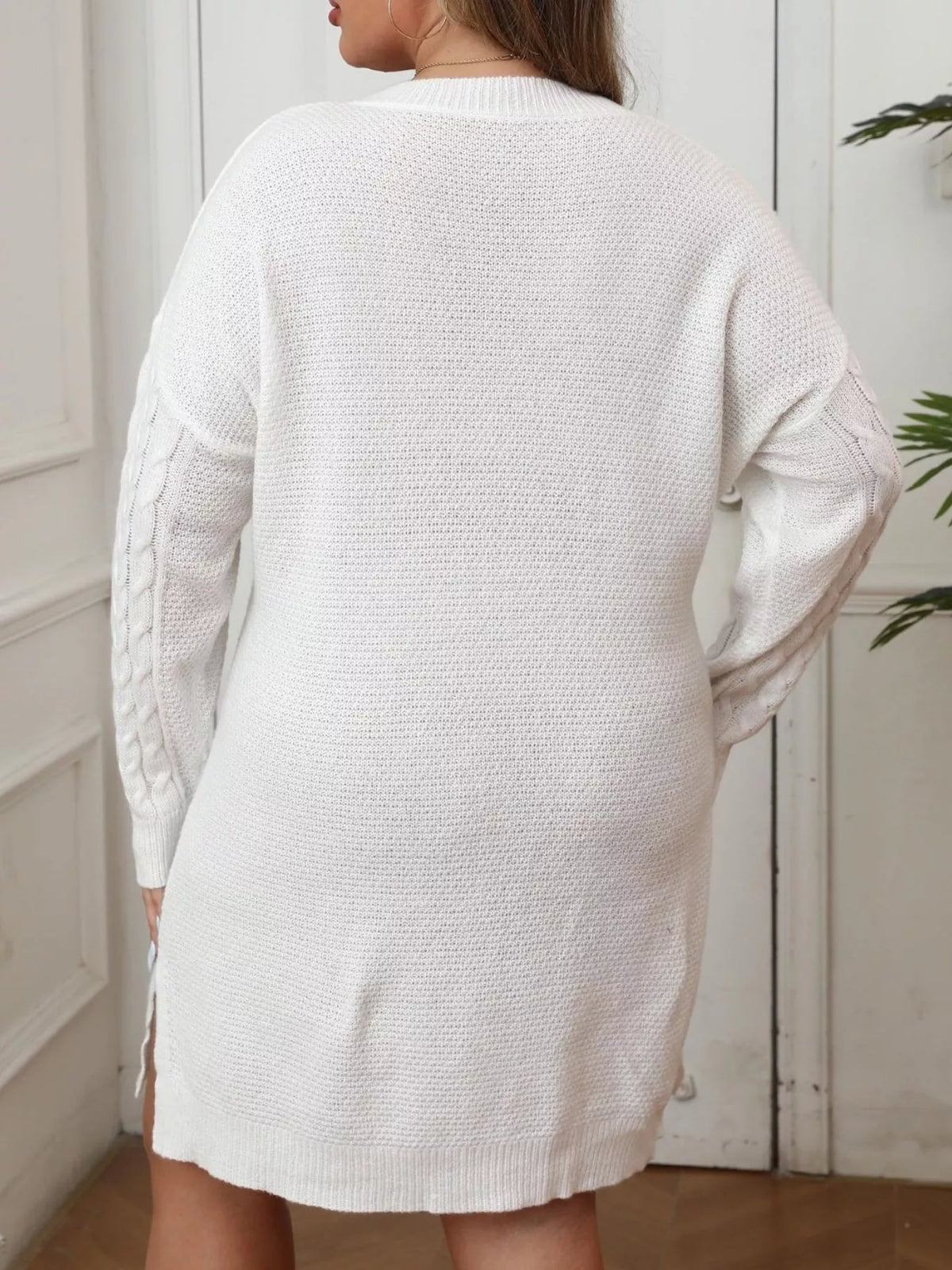 Plus Size Cable Knit Long Sleeve Sweater Dress - Lilixa.store