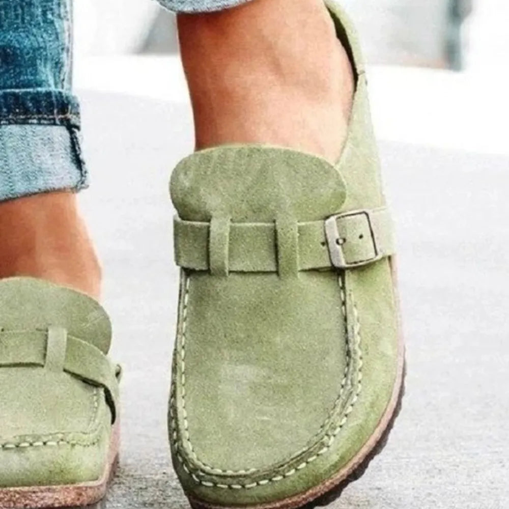 Round Toe Low Heel Buckle Loafers - Lilixa.store