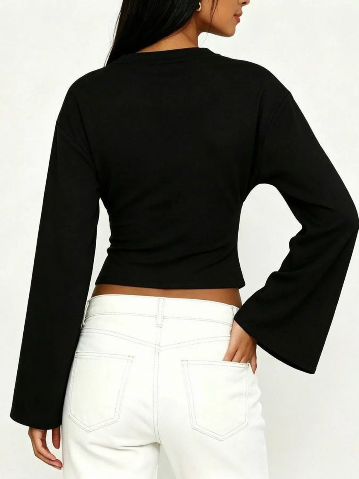 V-Neck Flare Sleeve Blouse - Lilixa.store