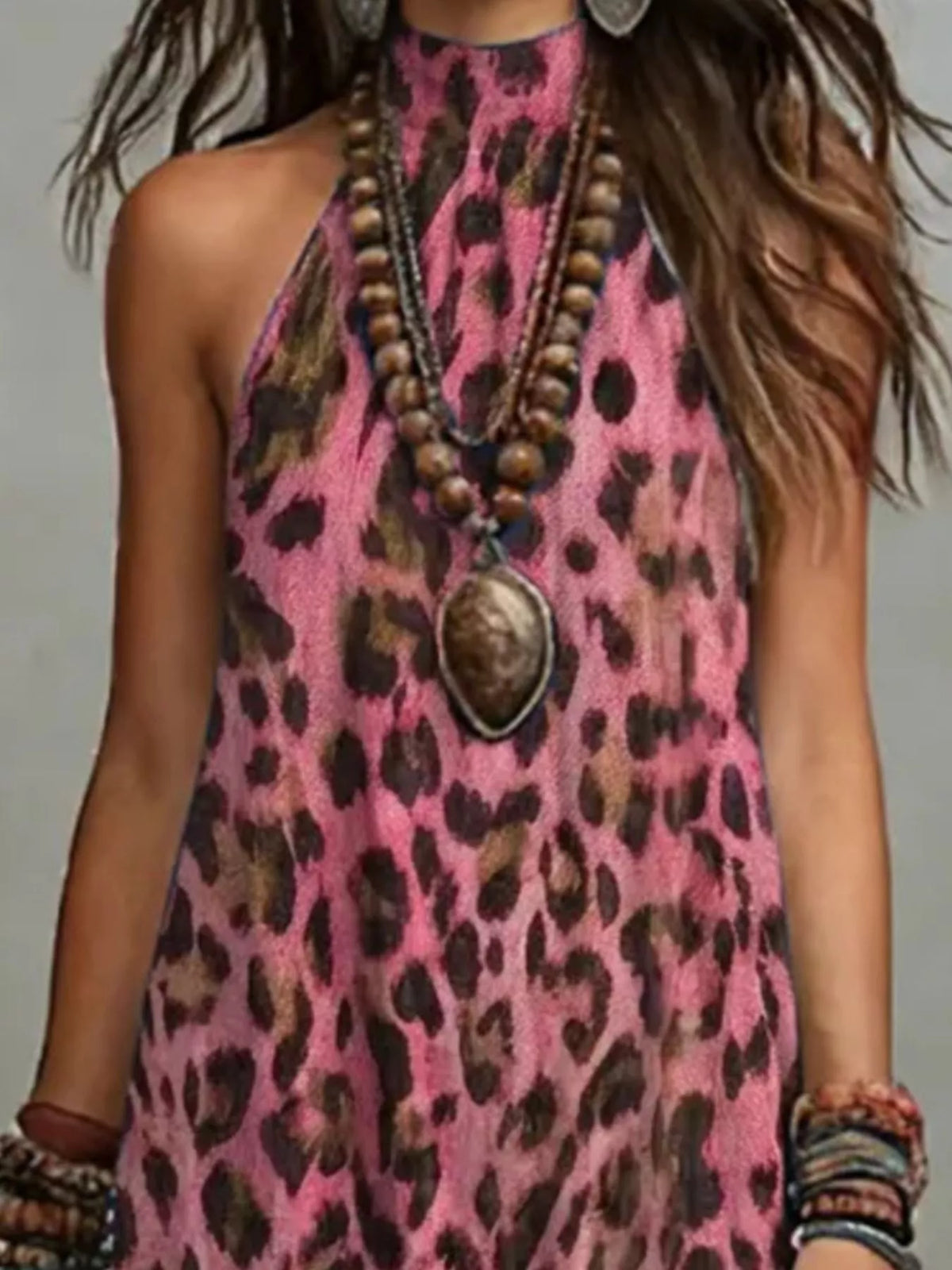 Leopard Print Sleeveless Maxi Dress with Side Slit