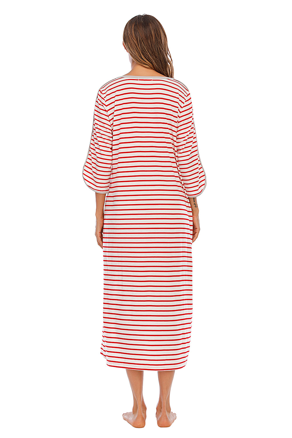 Round Neck Three-Quarter Sleeve Midi Night Dress - Lilixa.store
