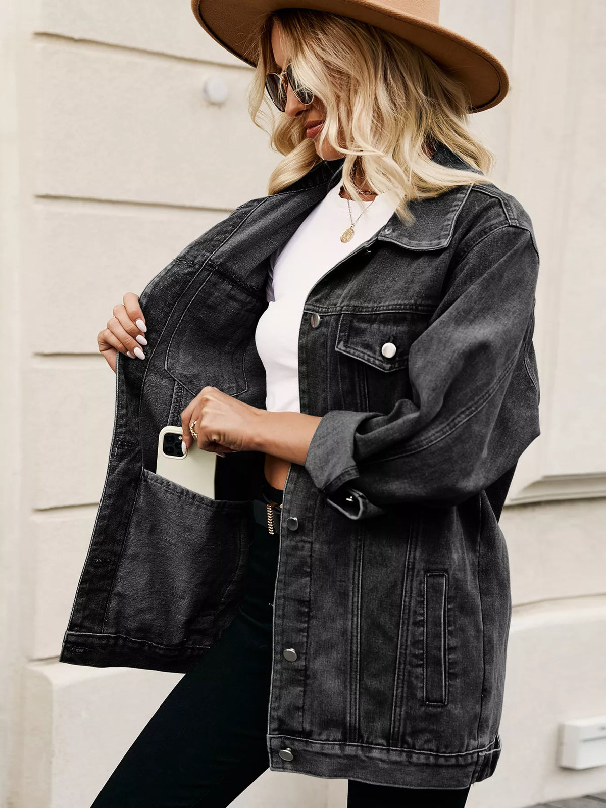 Button Up Long Sleeve Denim Jacket, view 6