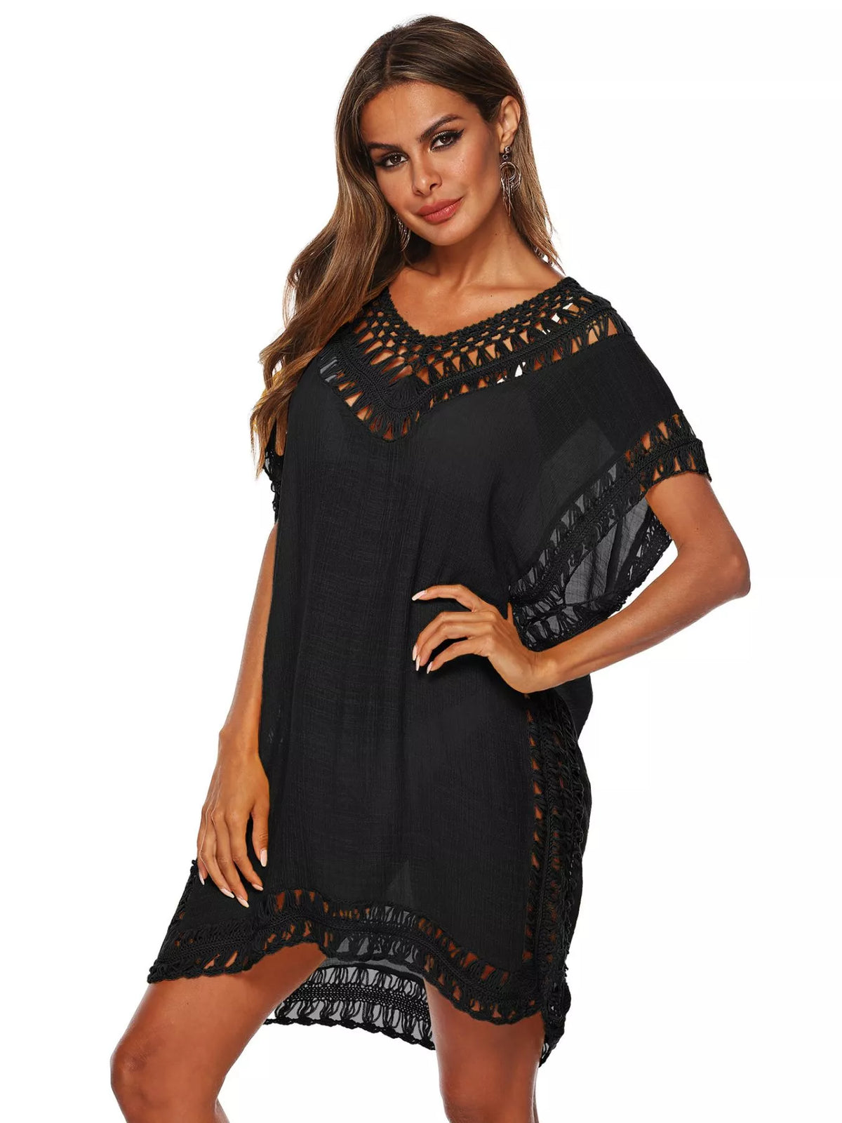 Crochet Trim V-Neck Cover-Up Dress - Lilixa.store