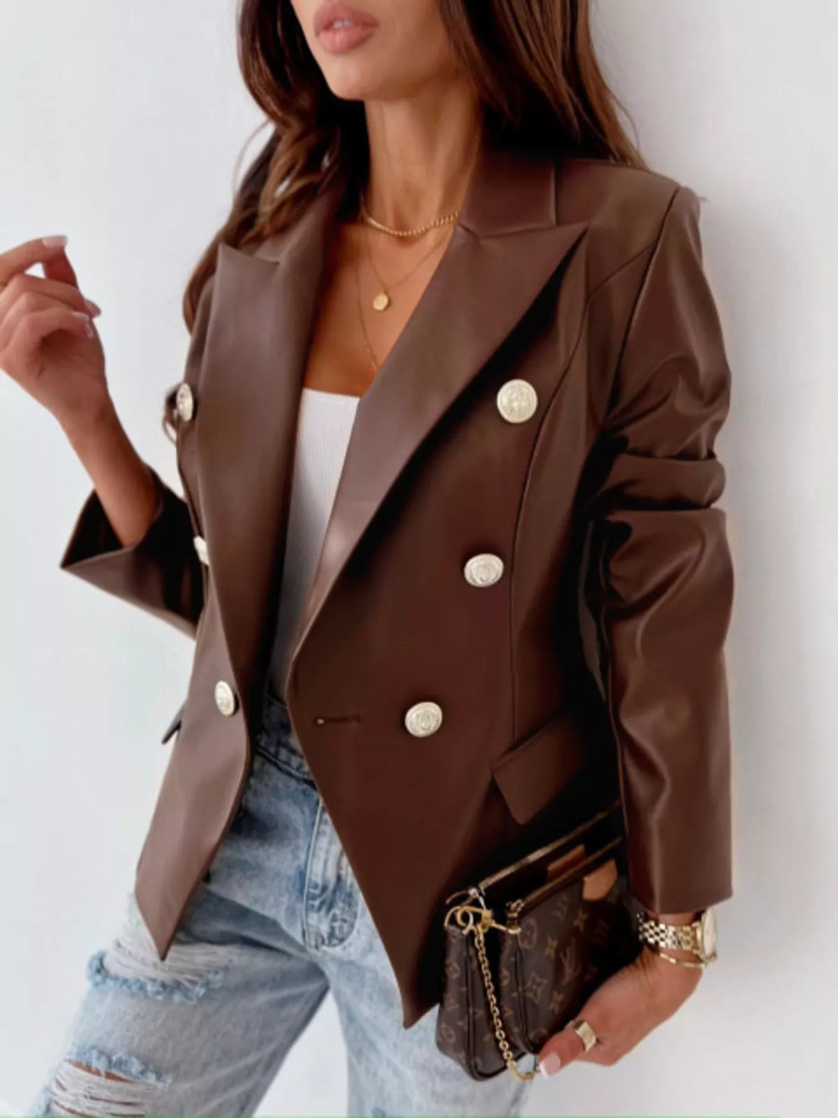 Lapel Collar Leather Blazer - Lilixa.store
