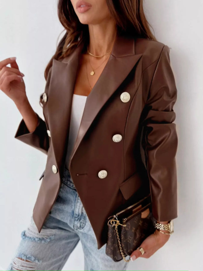 Lapel Collar Leather Blazer - Lilixa.store