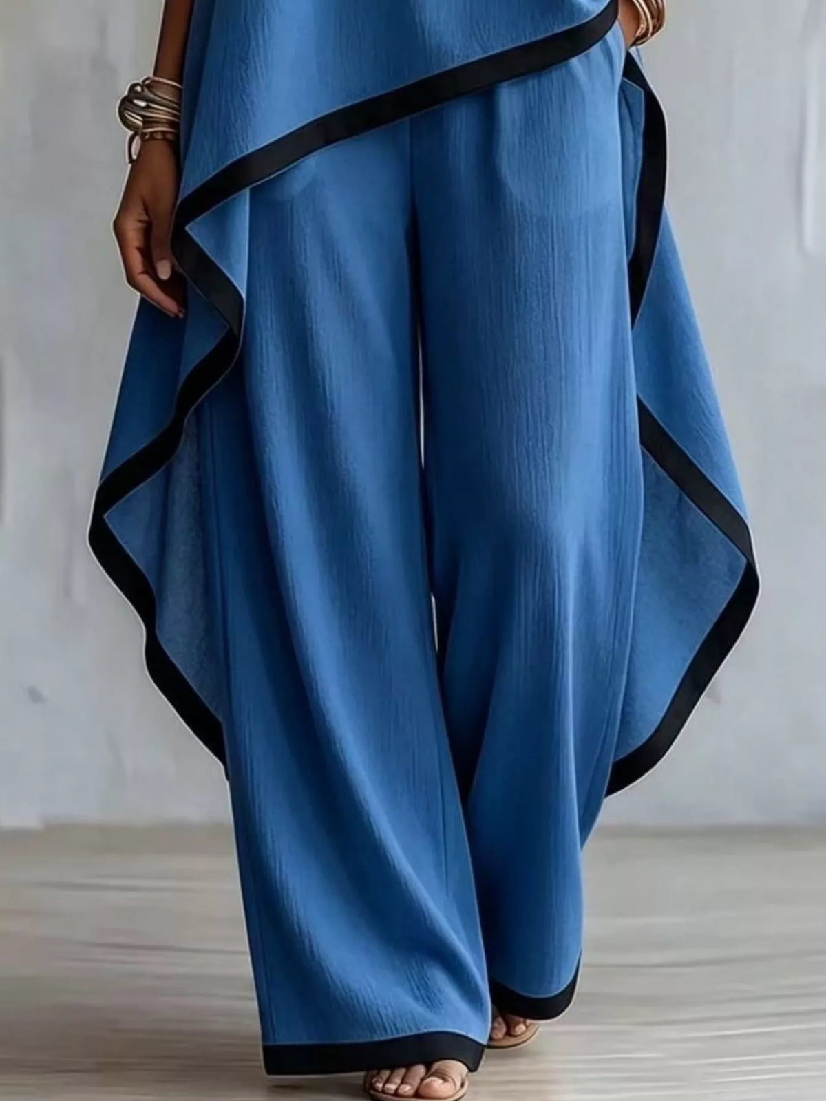 Full Size Contrast Trim High-Low Top and Pants Set Plus Size, view 10
