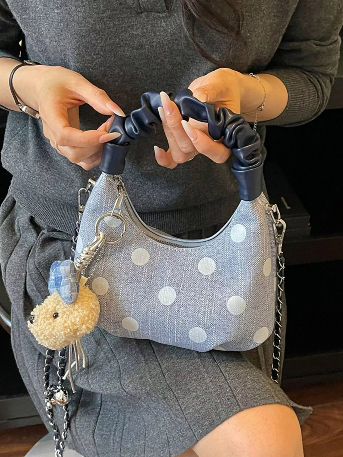 Polka Dot Ruched Handle Crossbody Bag
