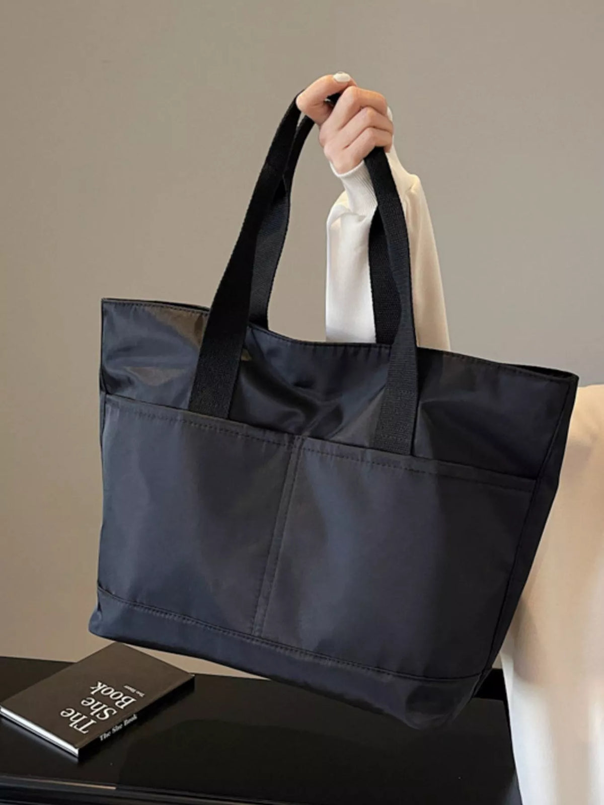 Oxford Cloth Shoulder Bag in Black, view 3