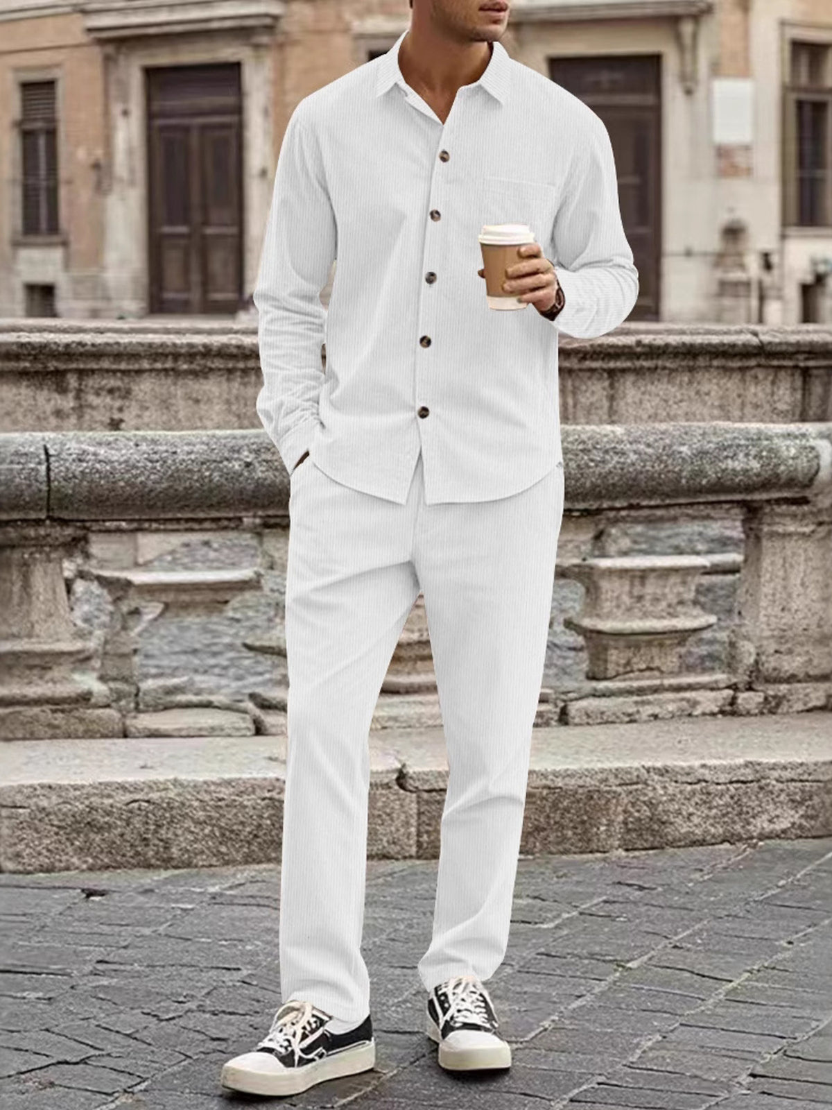 Men's Full Size Button Up Long Sleeve Shirt and Pants Set Plus Size - Lilixa.store