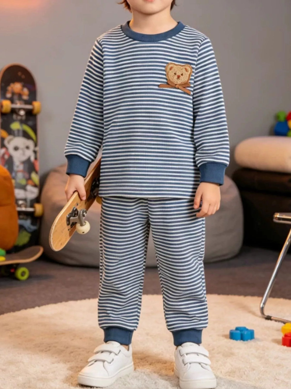 Children's Bear Striped Top and Pants Set - Lilixa.store
