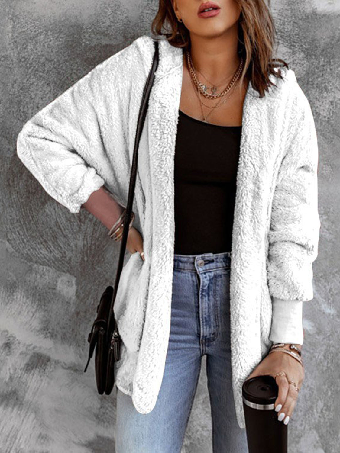 Open Front Hooded Faux Fur Outwear with Pockets - Lilixa.store