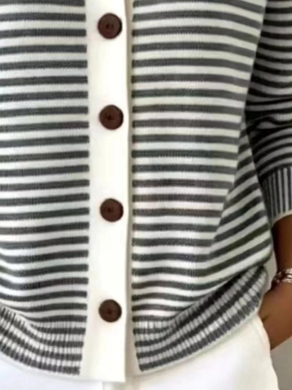 Full Size Striped Button-Down Knit Cardigan Plus Size - Lilixa.store