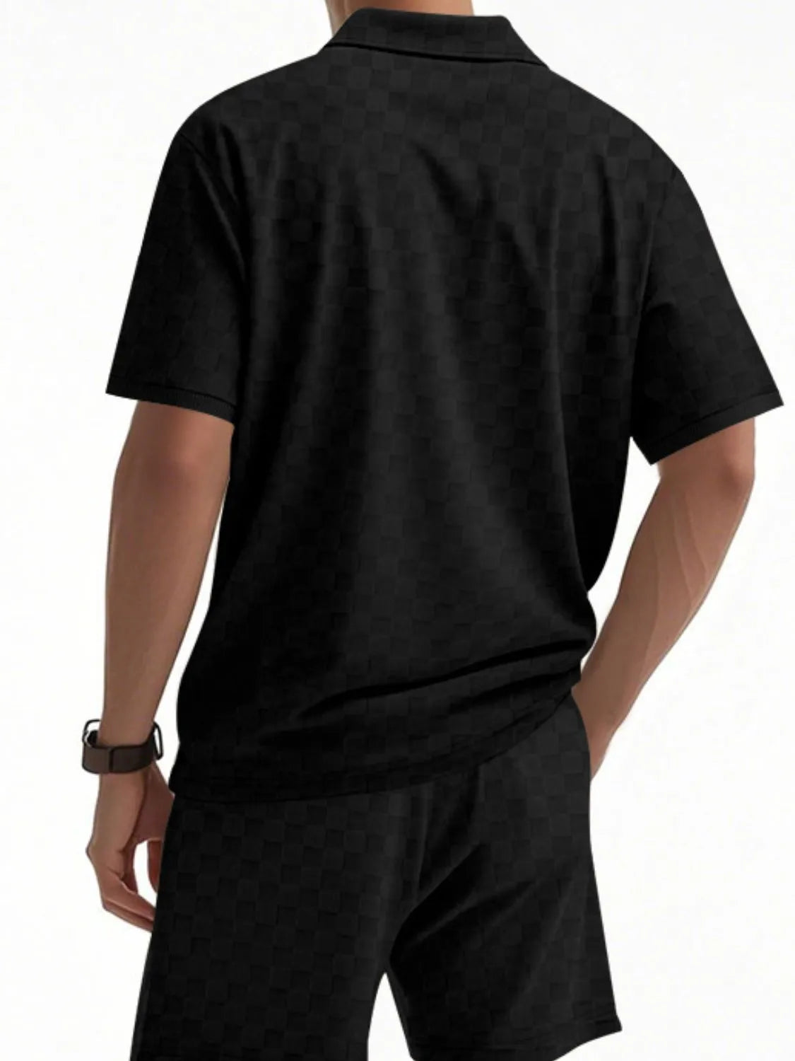 Men's Full Size Quarter Zip Short Sleeve Top and Shorts Set Plus Size, view 2