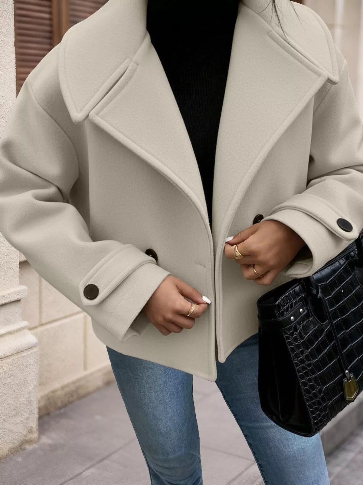 Double-Breasted Wool Blend Outerwear in Gray, view 4