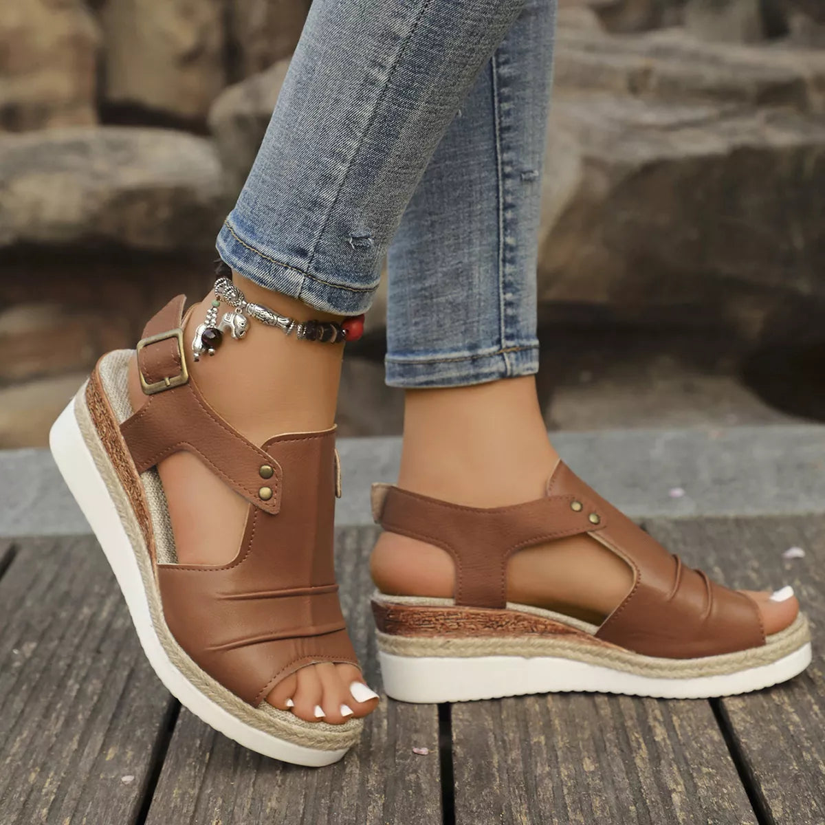 Peep Toe Wedge Sandals, view 7