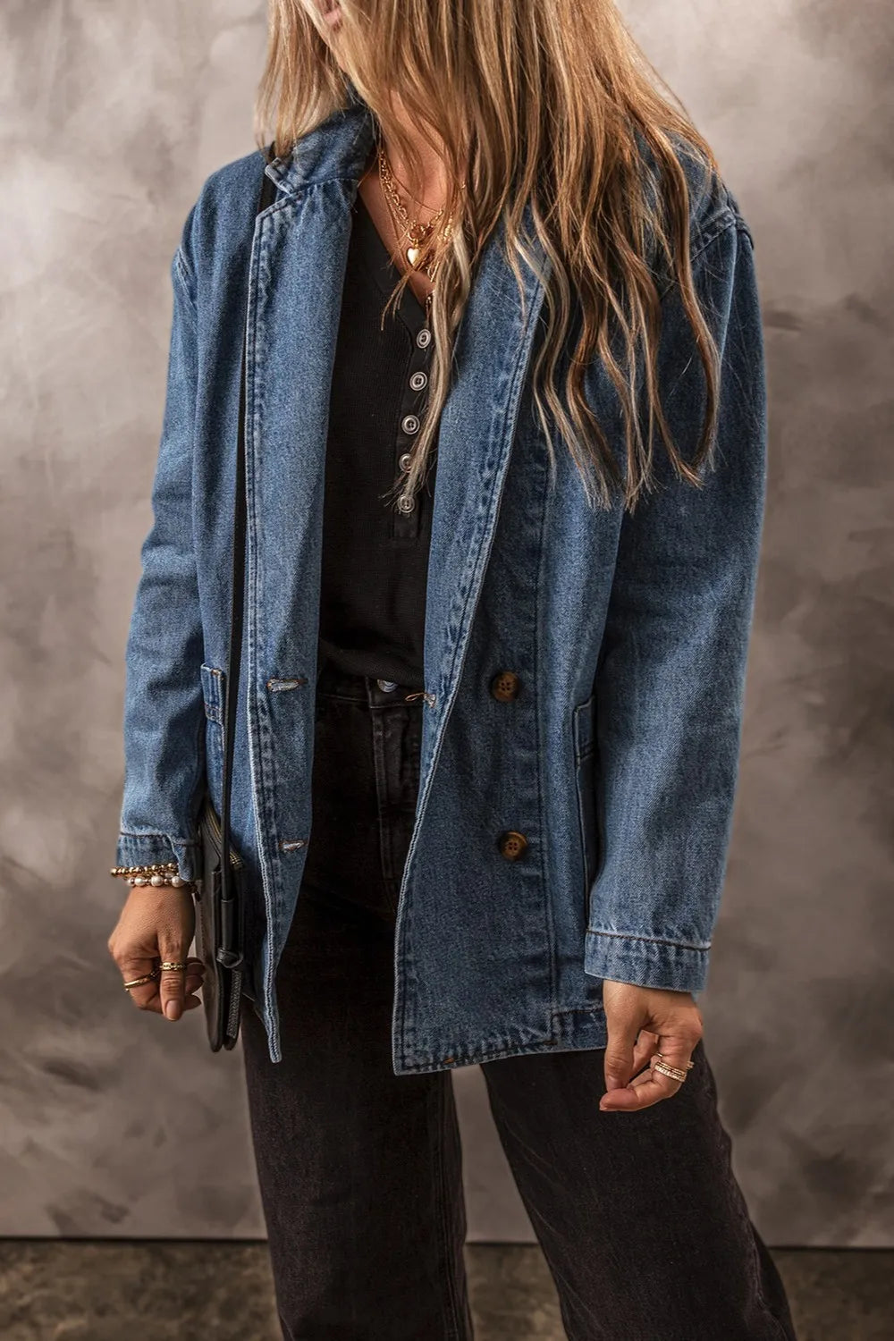 Pocketed Long Sleeve Denim Jacket, view 8