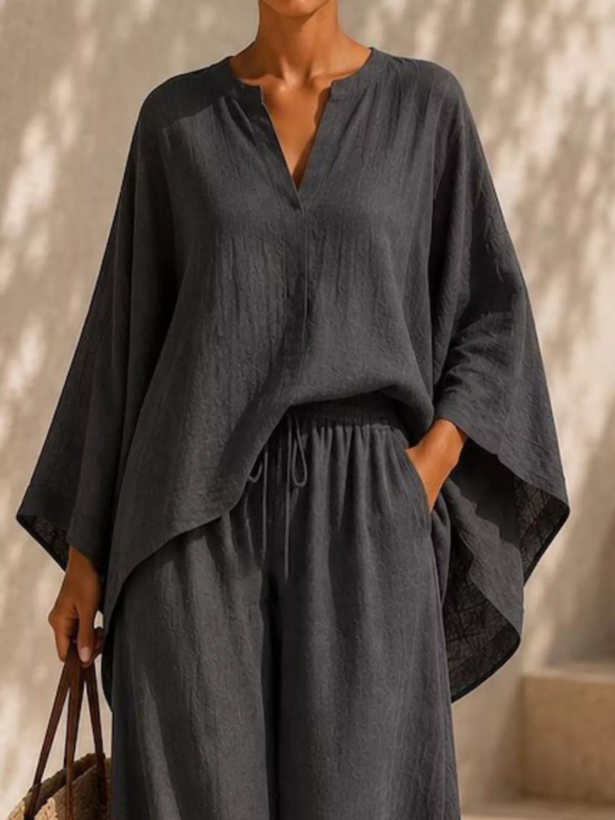 Full Size Loose Fit Top and Wide-Leg Pants Set Plus Size - Lilixa.store
