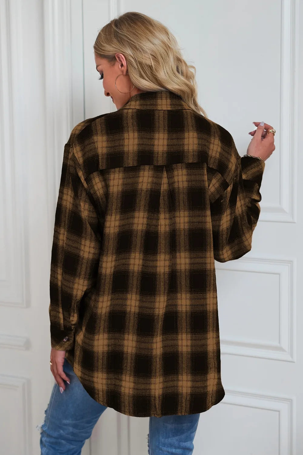 Plaid Button Up Dropped Shoulder Outerwear - Lilixa.store