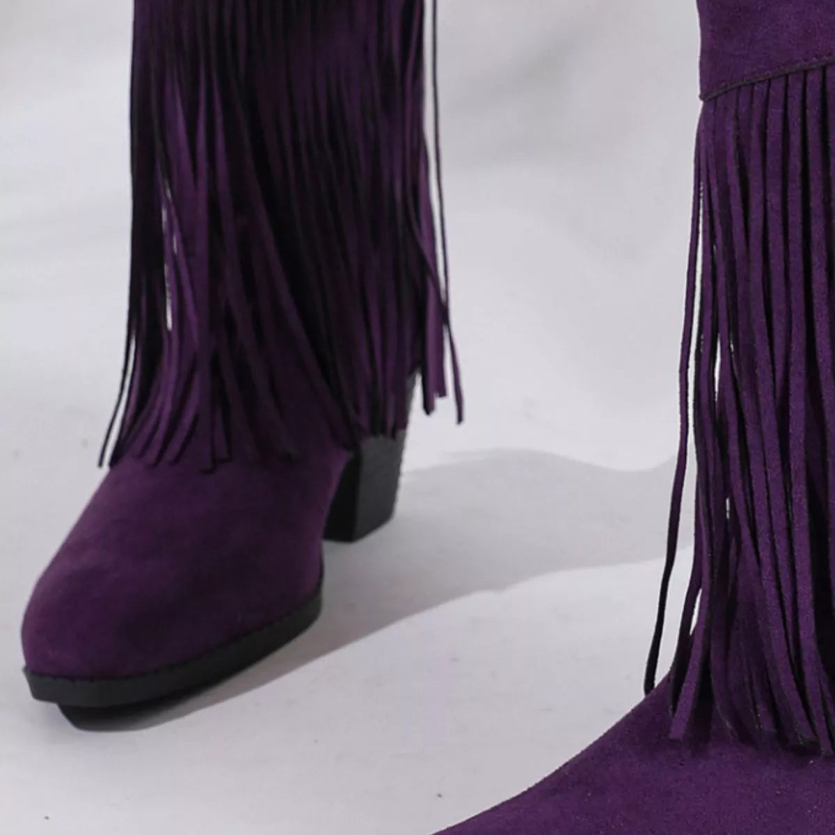 Fringe Round Toe Block Heels Boots - Lilixa.store