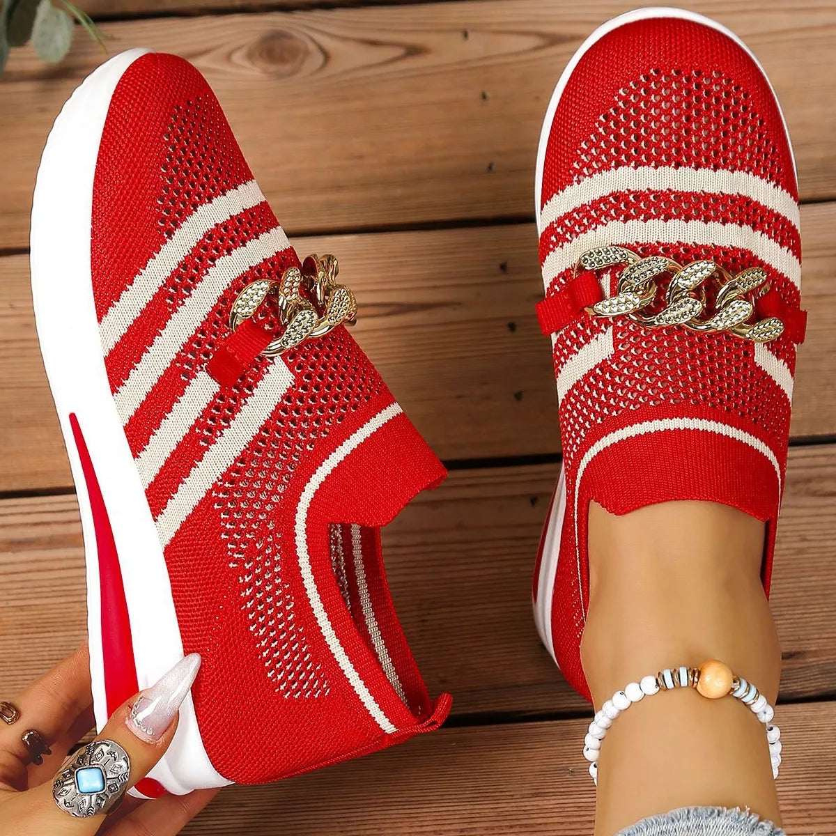 Round Toe Mesh Slip-Ons, view 5