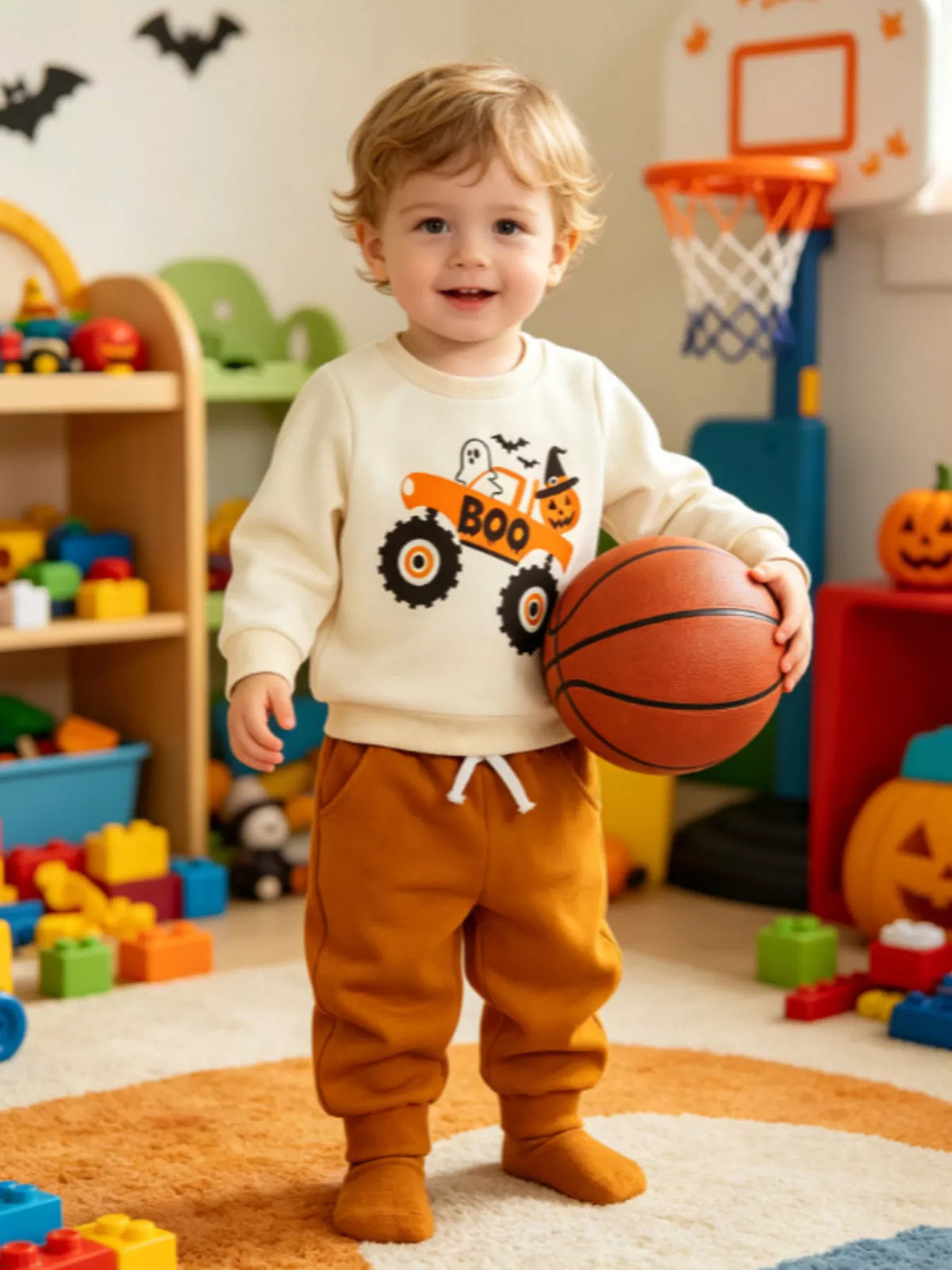 Children's Halloween Monster Truck Graphic Sweatshirt and Pants Set