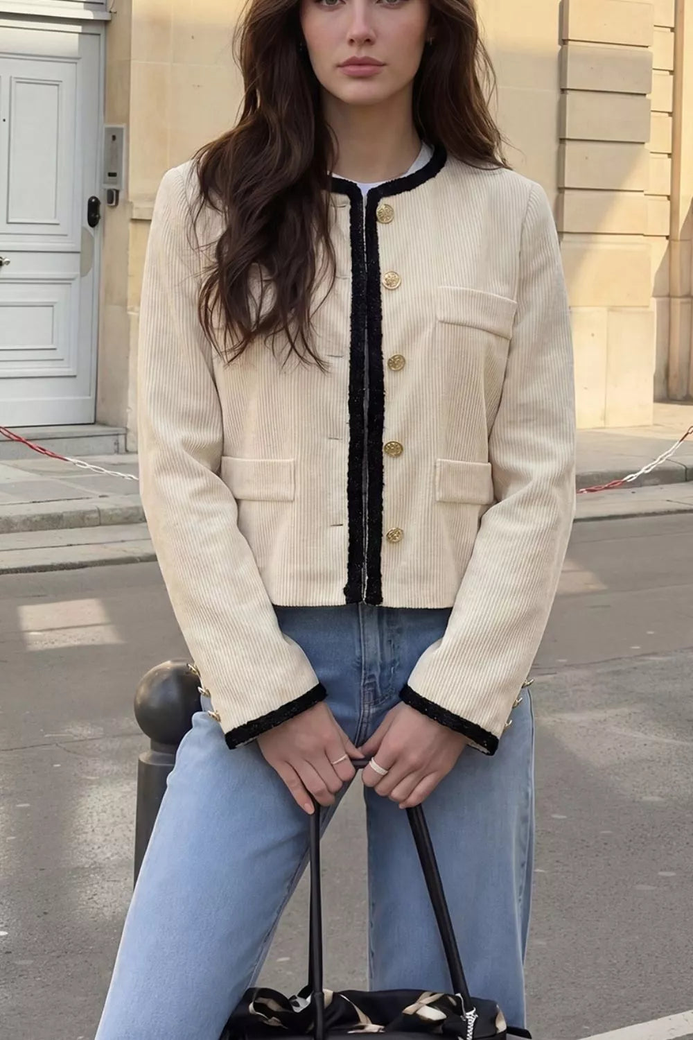 Contrast Trim Cropped Outerwear - Lilixa.store