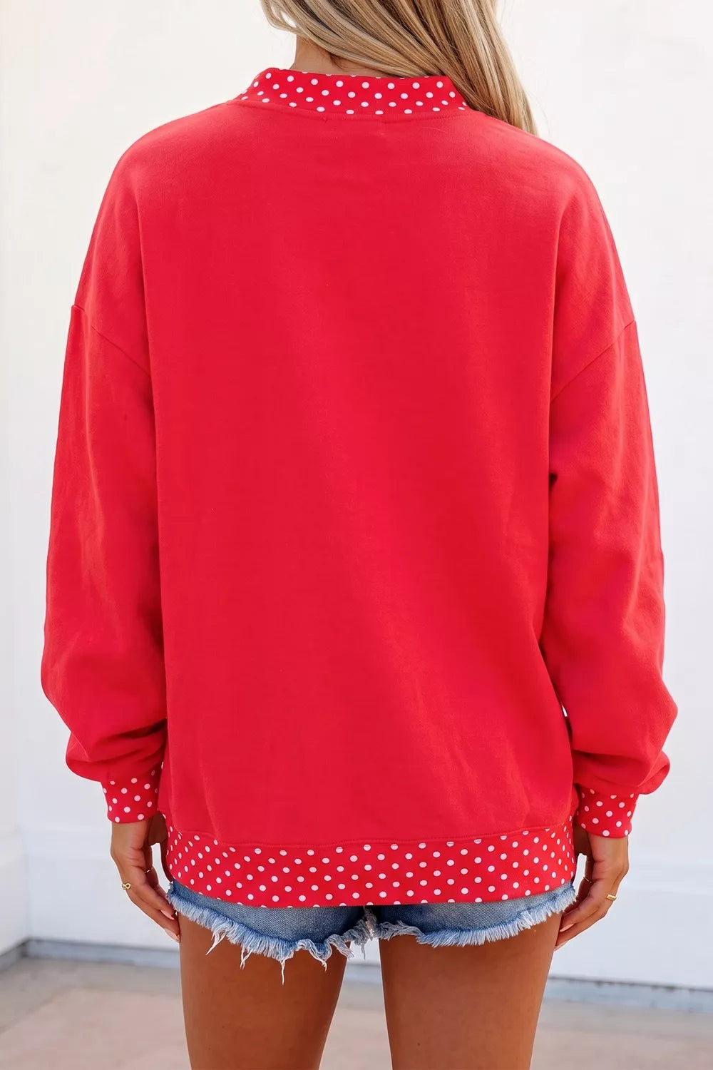 Polka Dot Trim Football Graphic Sweatshirt - Lilixa.store
