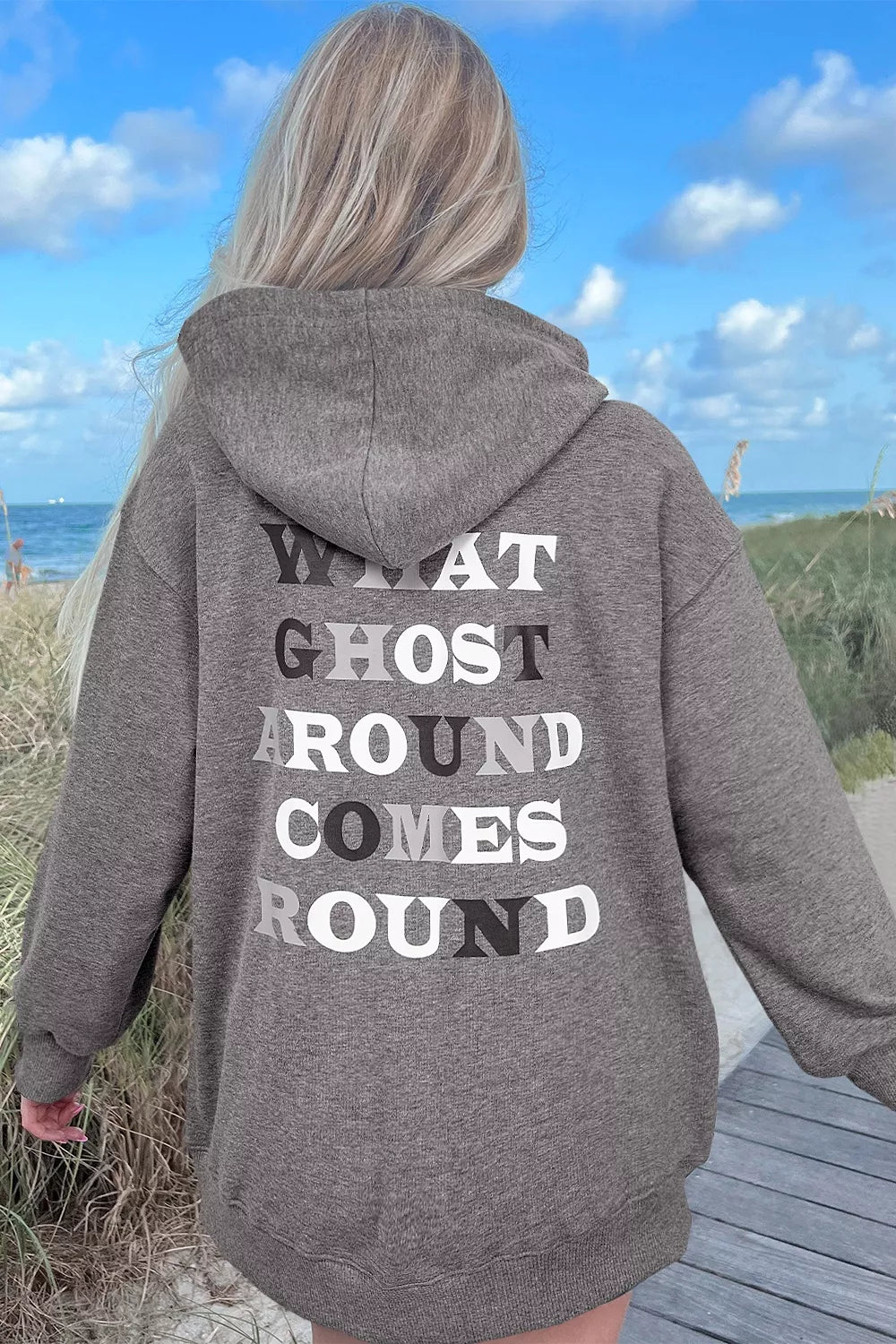 Halloween Ghost Print Mineral Wash Oversize Hoodie - Lilixa.store