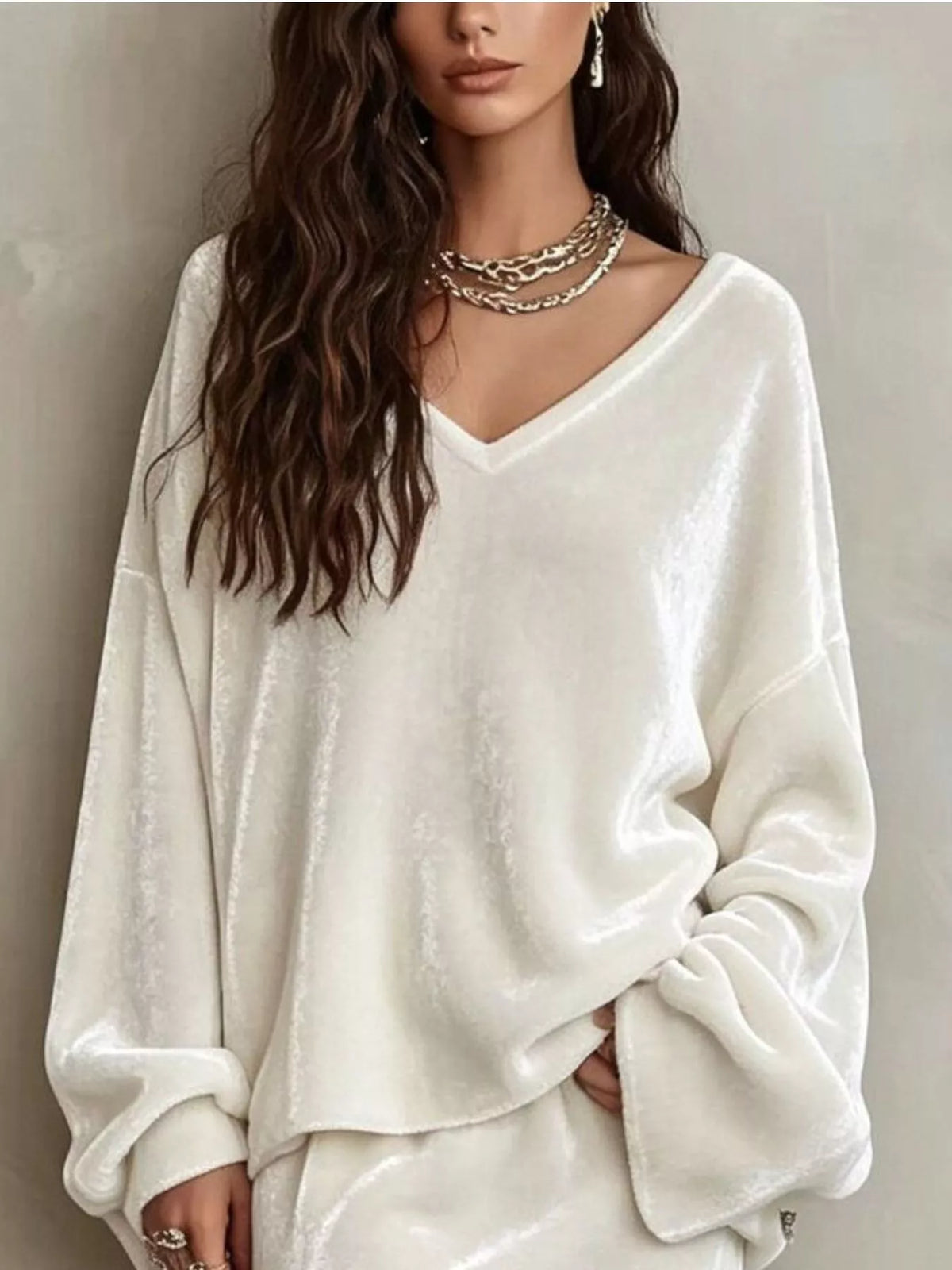 V-Neck Velvet Long Sleeve Top and Maxi Skirt Two-Piece Set