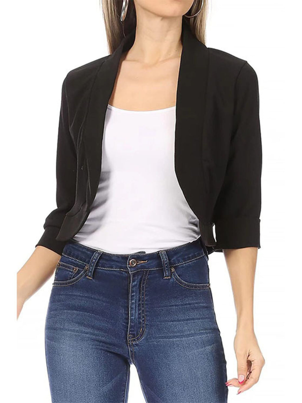 Full Size Cropped Open Front Blazer Plus Size - Lilixa.store