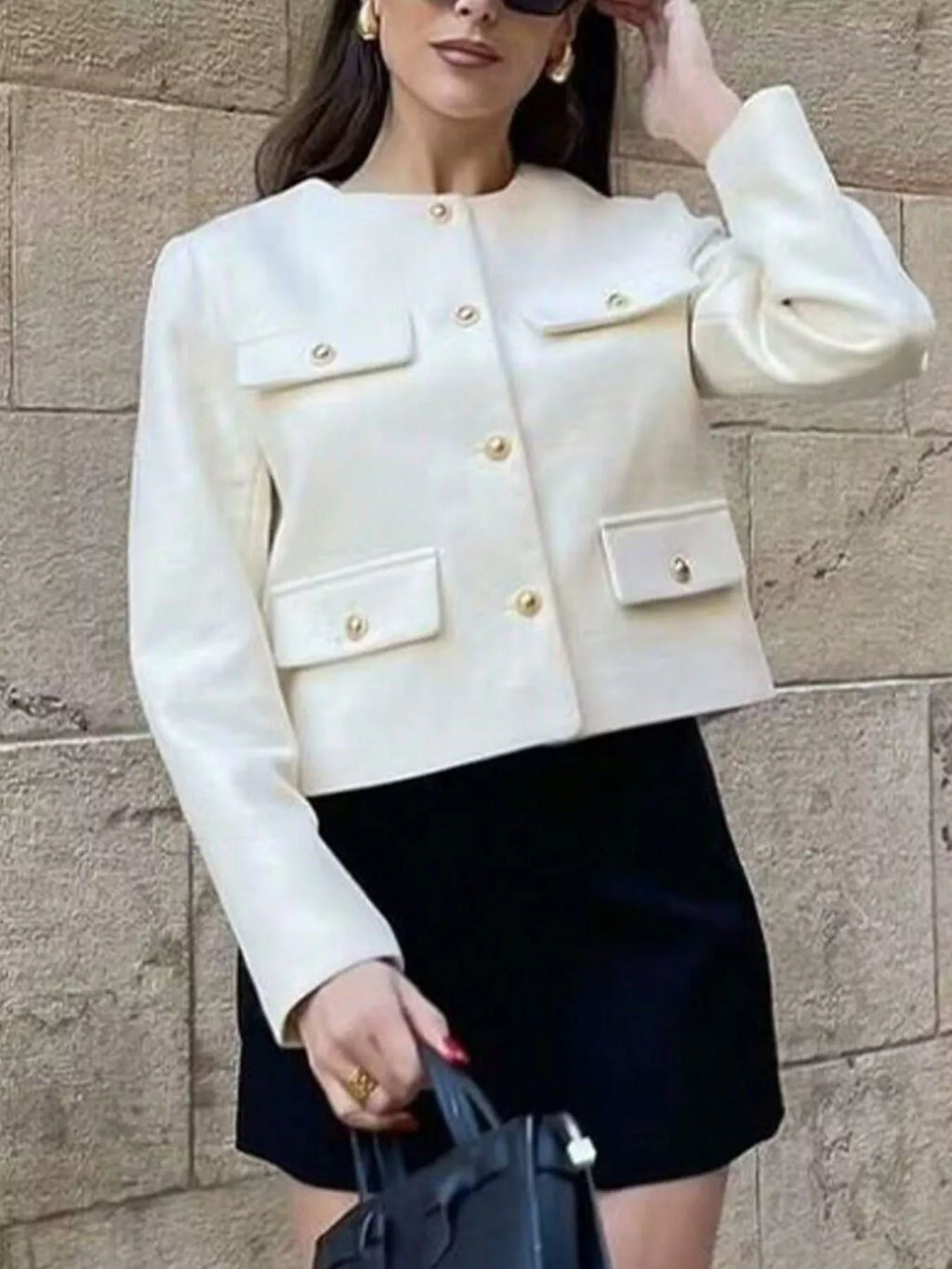 Tweed Button Up Cropped Outerwear - Lilixa.store