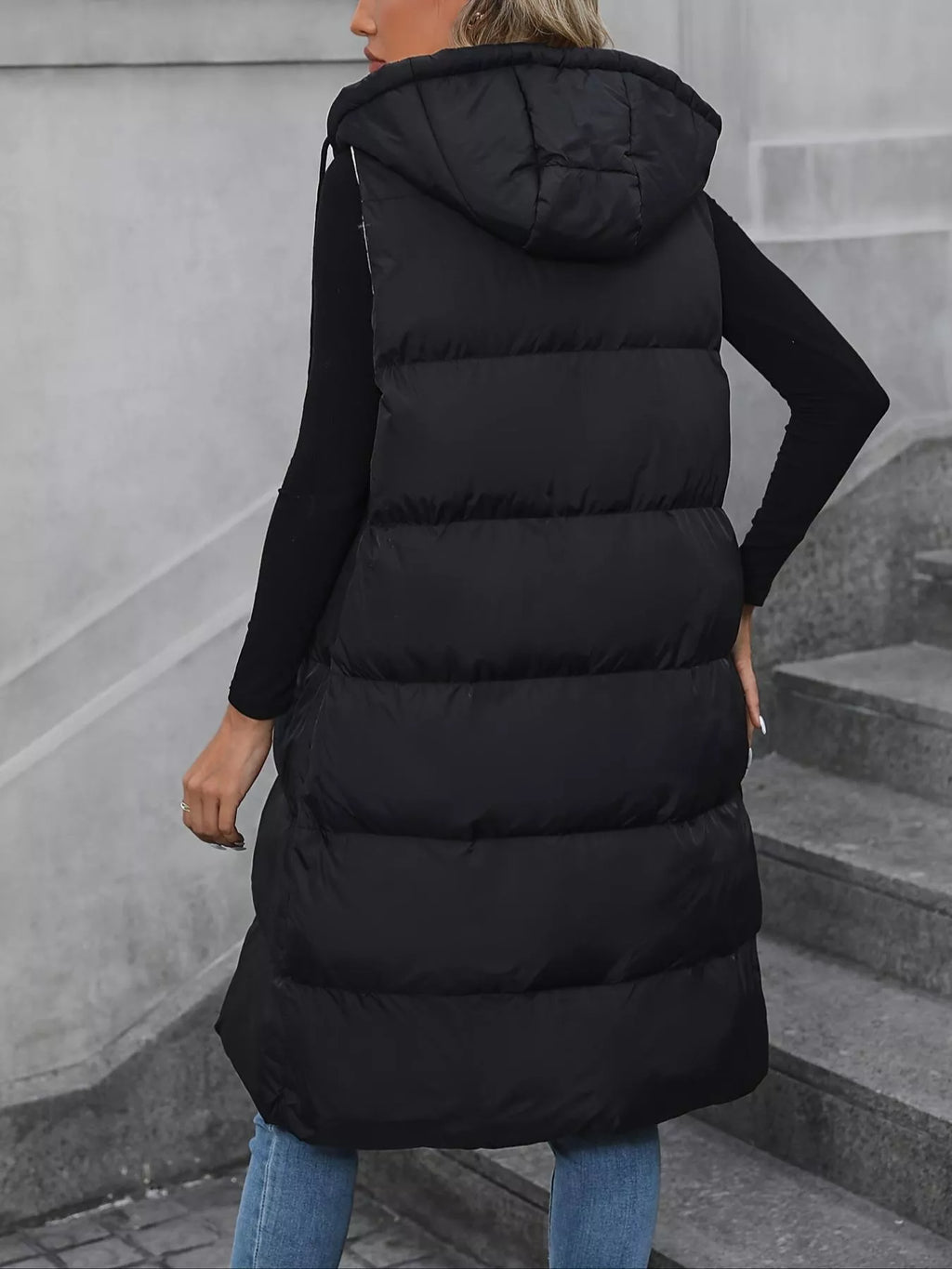 Longline Padded Hooded Vest Coat - Lilixa.store