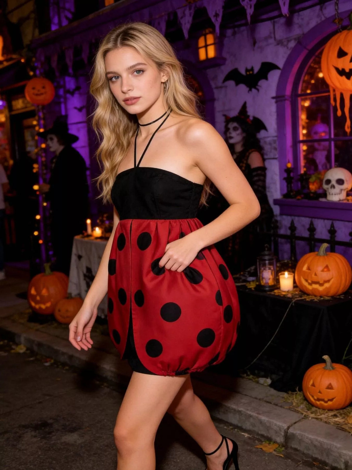 Halloween Ladybug Halter Neck Bubble Dress - Lilixa.store