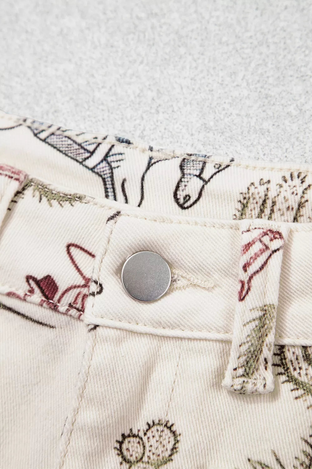 Western Print Straight Leg Ankle-Length Pocket Jeans
