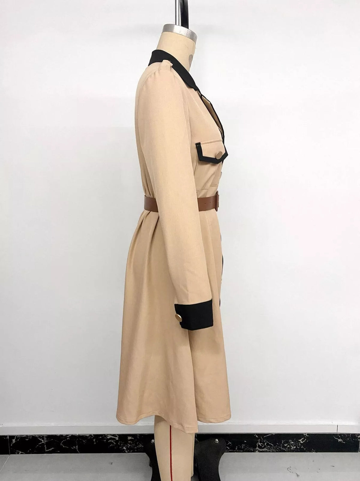 Contrast Lapel Button Front Midi Shirt Dress - Lilixa.store