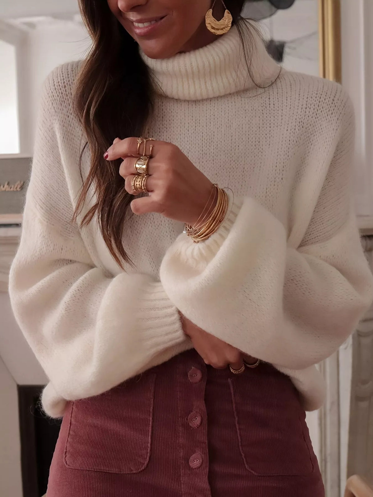 Turtleneck Oversized Dropped Shoulder Sweater
