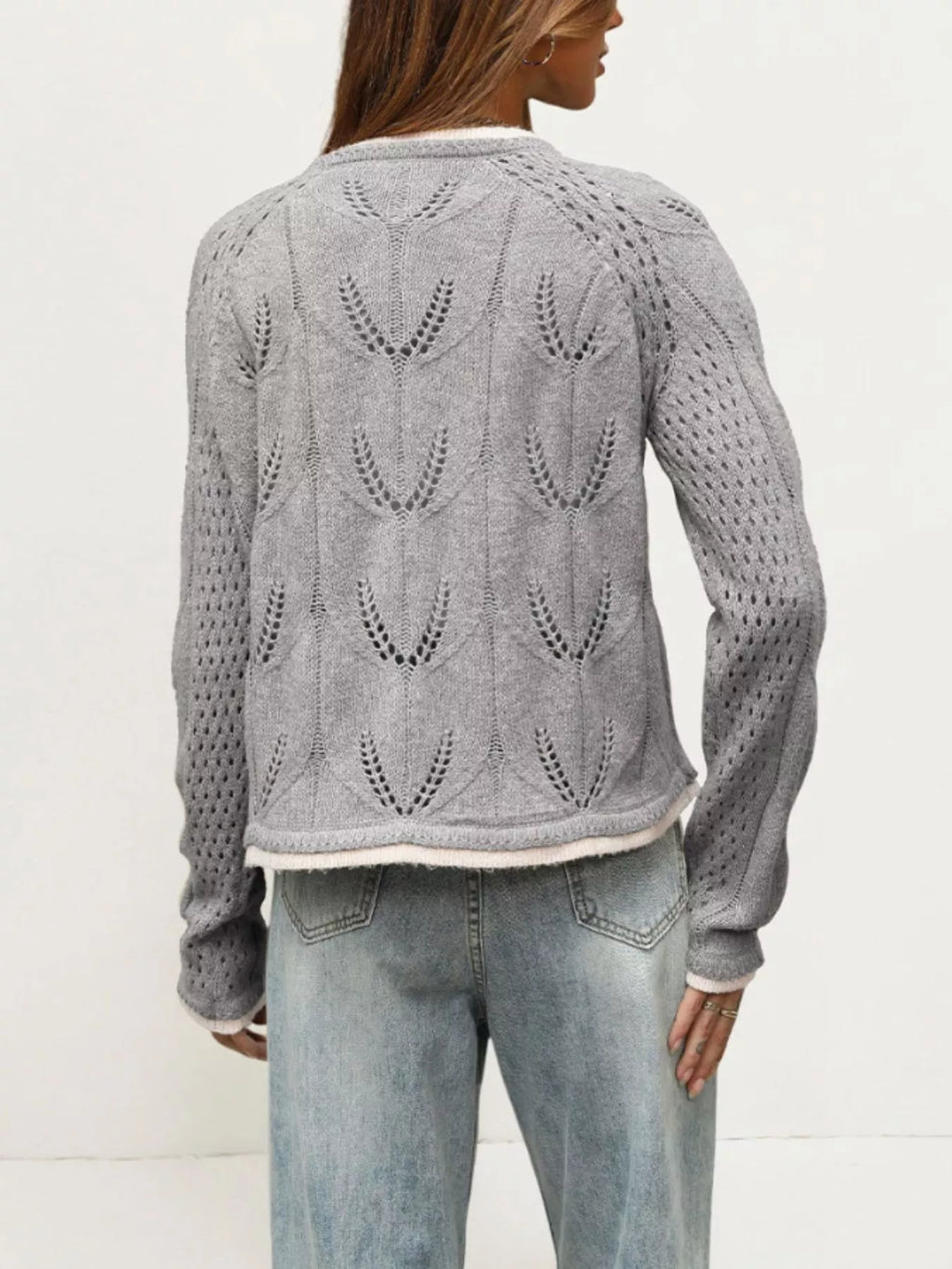 Hollow-Out Knit Button-Down Cardigan - Lilixa.store