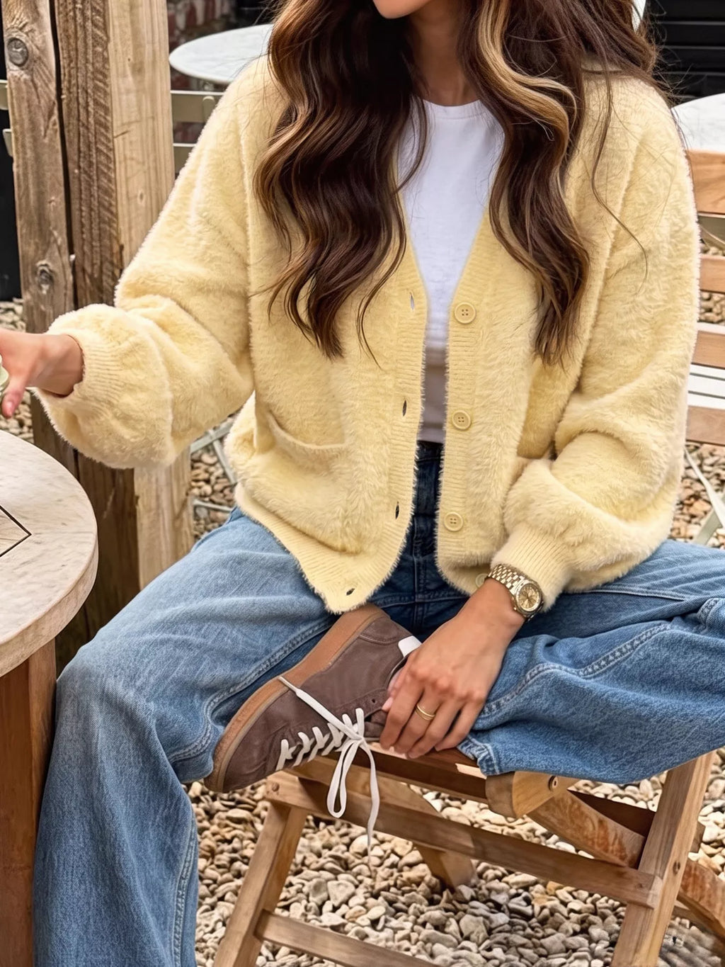 Button Up V-Neck Cardigan - Lilixa.store