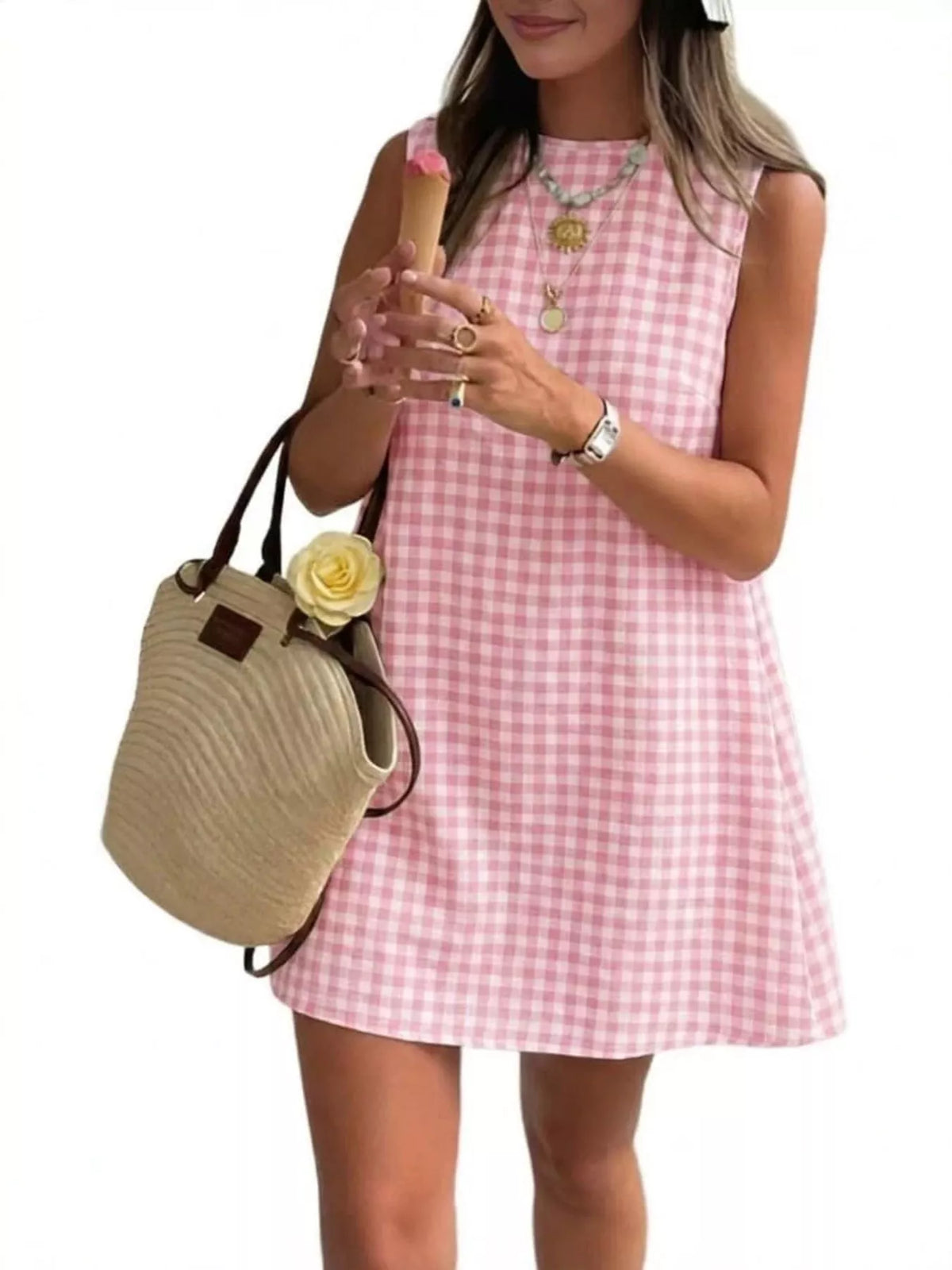 Gingham Sleeveless A-Line Mini Dress