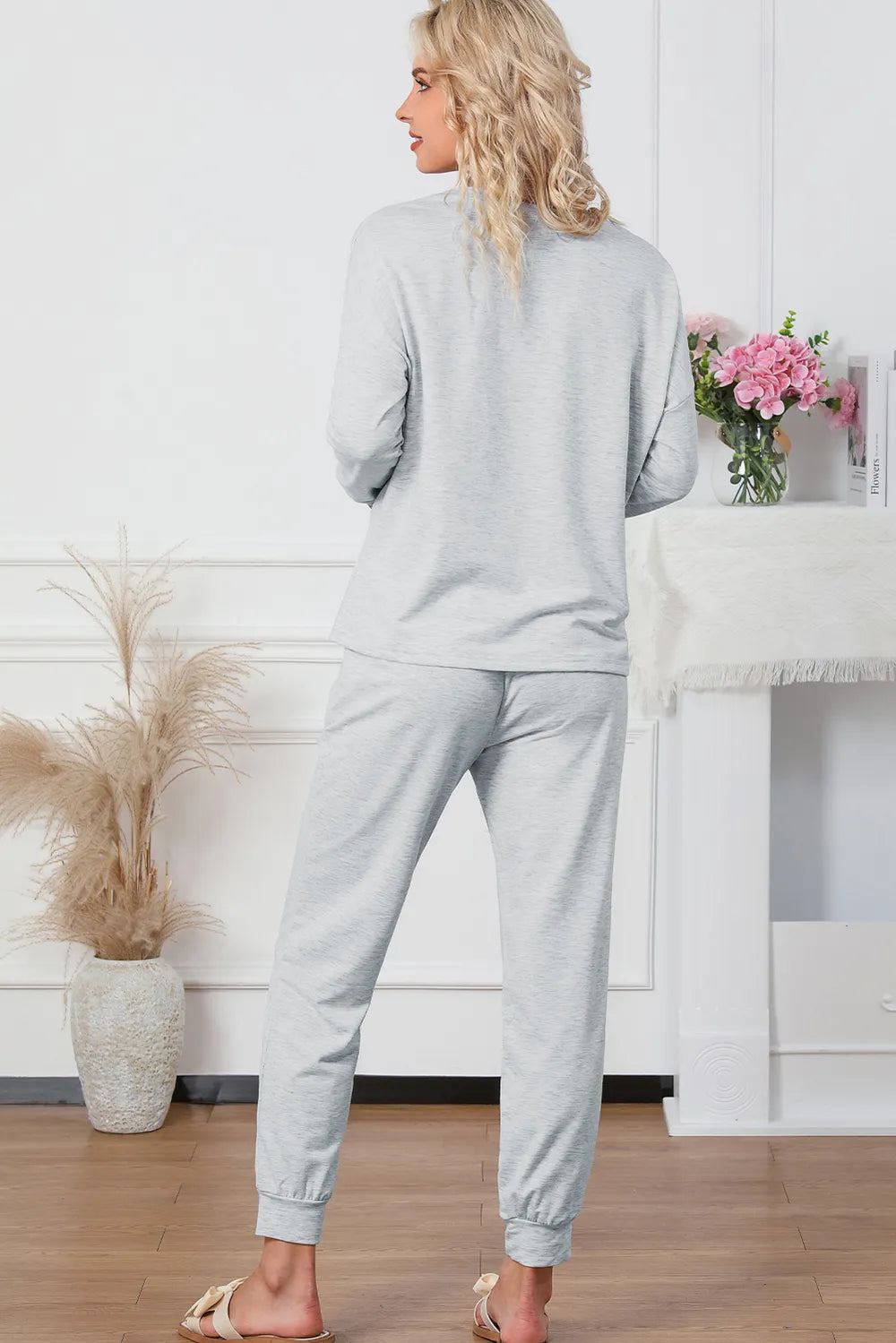 Round Neck Top and Drawstring Pants Lounge Set - Lilixa.store